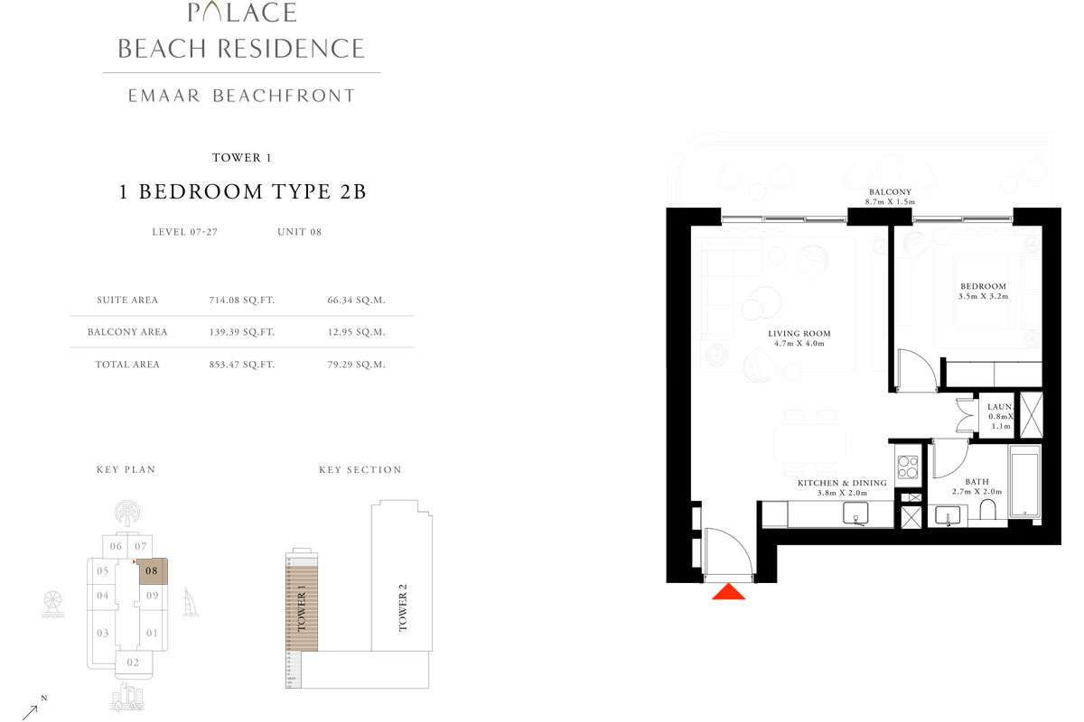 1 Bedroom, Type 2B, Level 7-27, Unit 8